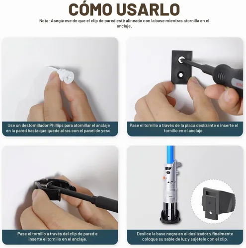 Vista 4 de Lenink Paquete de 2 soportes de pared para sable de luz, soporte compatible con Galaxy Edge y la mayoría de los sables de luz (negro)