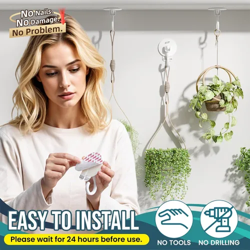 Vista 3 de TAILI Ganchos adhesivos de techo para plantas colgantes, resistentes sin taladros, ganchos de pared adhesivos extraíbles para colgar luces