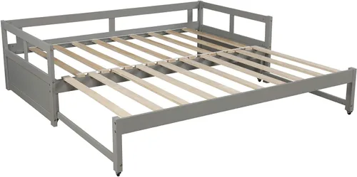 Vista 5 de SOFTSEA Sofá cama individual con nido, marco de cama de día extensible individual a King, no necesita somier (gris)