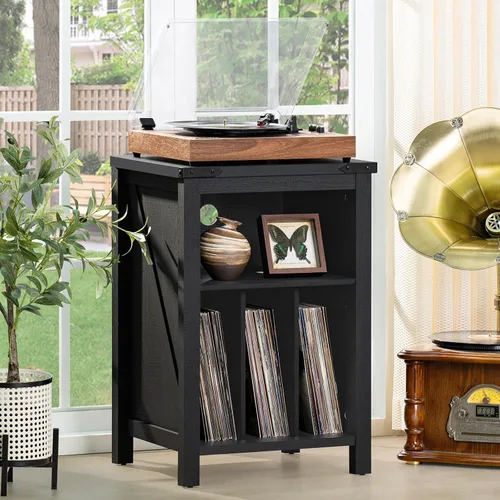 Vista 5 de Joaxswe - Soporte para tocadiscos con almacenamiento para discos de vinilo, mesa para tocadiscos color negro que sostiene hasta 160 álbumes