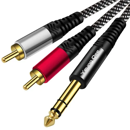 Vista 8 de Cable de 0.250 in a 2RCA de 3 pies, cable estéreo TRS macho de 0.250 in 1/4 pulgadas a RCA macho de audio y cable divisor en Y (3 pies/3.3 ft)