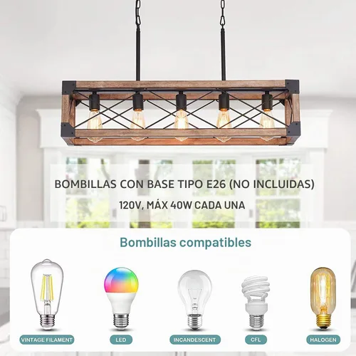 Vista 6 de Iluminación de isla de cocina, 33.5 pulgadas, 5 luces, lámpara lineal de granja para comedor, mesa de billar, lámpara colgante, acabado de grano