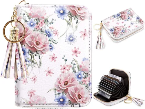 Vista 27 de Coco Rossi Tarjetero de crédito para mujer, cartera pequeña, funda RFID Un brillo azul y verde