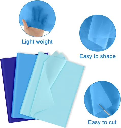 Vista 4 de NEBURORA Juego de Papel de Regalo Azul Surtido de 60 Hojas Papel de Seda para Envolver 3 Colores para Regalos de Bricolaje Embalaje Pascua Baby