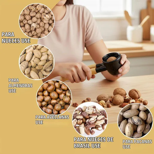 Vista 6 de Iconikal Cascanueces de cuerpo metálico resistente con mango de madera, negro y arce - fácil cascanueces para nueces, almendras, pecanas