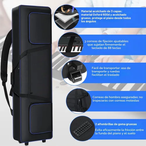 Vista 4 de Funda para teclado de 88 teclas acolchada suave con ruedas