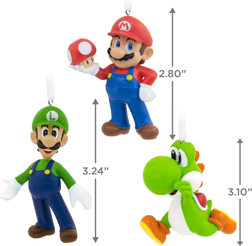 Vista 4 de Hallmark Nintendo Super Mario, Luigi y Yoshi Adornos de Navidad, juego de 3