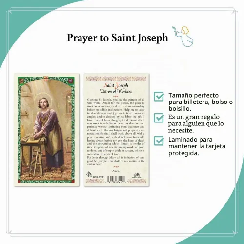 Vista 2 de Tarjeta Santa de Oración del Trabajador de San José (HC9-037E) - Laminado