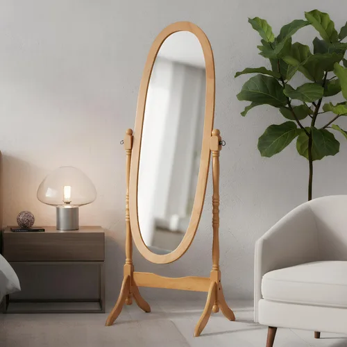 Vista 8 de Espejo de longitud completa con soporte, espejo de madera estilo vintage, espejo Cheval tradicional ajustable de pie de longitud completa (negro)