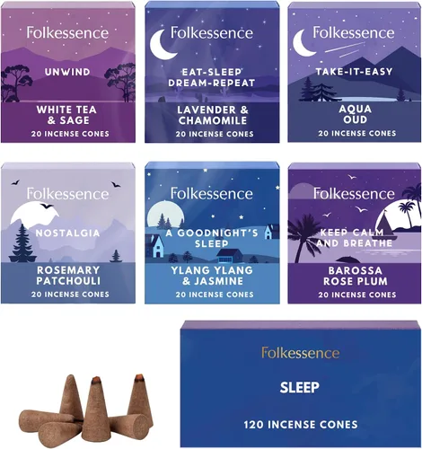 Vista 20 de Folkulture Conos de Incienso Perfumados Juego de 6 (120 Conos) con Porta Conos de Incienso Incienso de Lavanda, Palo Santo, Incienso de Sándalo