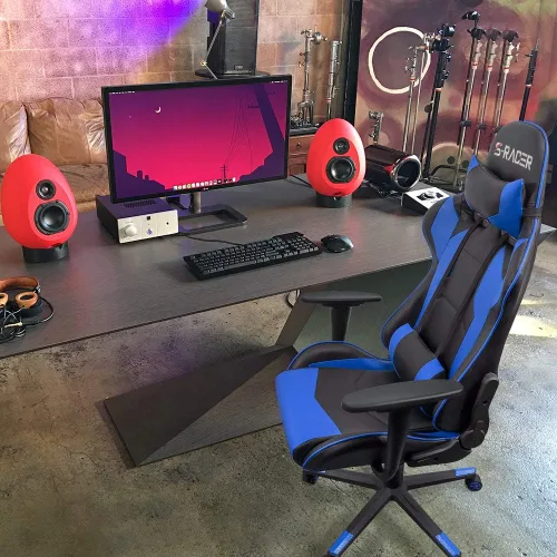 Vista 2 de Homall Silla Gaming, Silla de Oficina Respaldo Alto Silla de Computadora de Cuero Silla de Escritorio Racing Ejecutiva Ergonómica Ajustable Azul