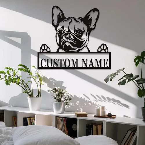 Vista 2 de Letrero personalizado de bulldog francés – Letrero personalizado para perro, arte de pared de metal, regalo conmemorativo para amantes