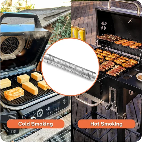 Vista 4 de Tubo de ahumador de pellets para parrilla de gas, tubo de humo de acero inoxidable de 12 pulgadas para ahumar en caliente o frío, 5 horas de humo