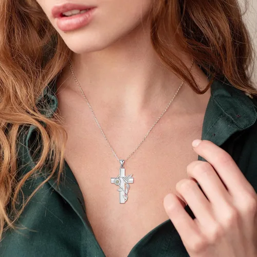 Vista 2 de Collar de mariquitalibélulacolibrí, regalos para mujeres, collar de fe con cruz de mariquita, joyería de Navidad para madre, hija, abuela