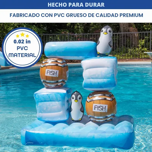 Vista 4 de Stack 'n Splash - Juego de piscina de pingüinos, juguete flotante para objetivo, construirlo, golpéalo, derriba. Juego de 10 piezas con 2 bolas