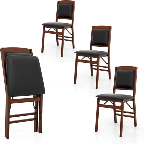 Vista 13 de Giantex Juego de 2 sillas de comedor plegables de madera negra con asiento acolchado, marco de madera maciza, carga máxima de 400 libras, sin