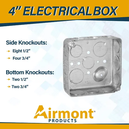 Vista 2 de Caja Eléctrica Cuadrada de 4'', Construcción Dibujada, Diez 1/2'' y Seis 3/4'' Knockouts, Suelo Elevado, 21.0 Cu. in. Capacidad, 1-1/2'' Profundo