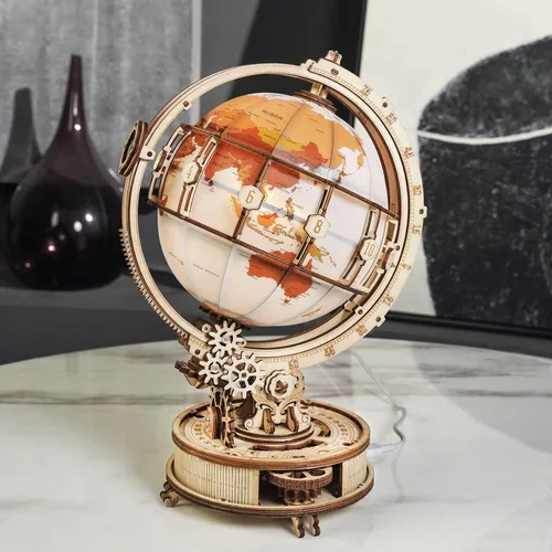 Vista 2 de ROKR Rompecabezas de madera 3D para adultos, globo iluminado con soporte, 180 piezas de rompecabezas 3D, kit de modelo LED integrado, regalos