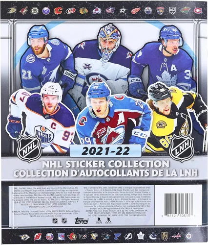 Vista 2 de Álbum de colección de calcomanías de hockey Topps NHL 2021/22 (incluye 10 calcomanías de inicio)