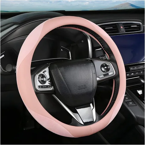 Vista 10 de Funda de cuero para volante, suave, transpirable, antideslizante, protector para automóvil, camión, SUV, ajuste universal de 15 pulgadas