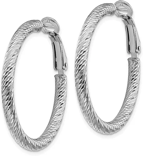 Vista 2 de Juego de aretes de aro redondos de oro blanco de 10 quilates, 3 x 25 pulgadas, con parte trasera omega, Oro blanco
