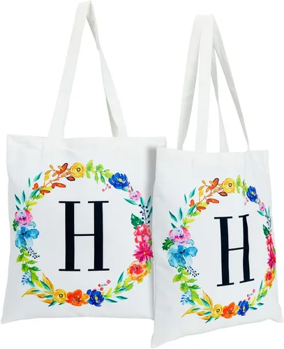 Vista 9 de Juego de 2 bolsas reutilizables personalizadas con monograma para mujer, diseño floral (29 pulgadas)