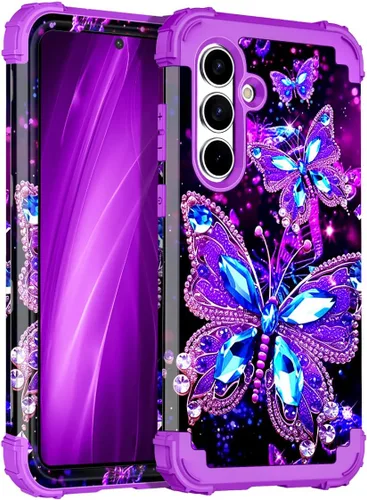 Vista 90 de Miqala Funda para Galaxy S21 FE 5G, brilla en la oscuridad, tres capas, resistente, protección a prueba de golpes, parachoques de plástico