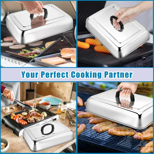 Vista 6 de HaSteeL Cubierta rectangular para untar queso, de acero inoxidable, tapa de tapa de vapor para queso, accesorios resistentes para parrilla