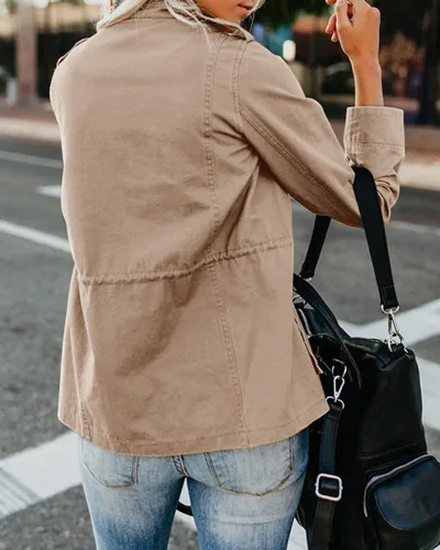 Vista 3 de Chaqueta militar para mujer, con cremallera y botones a presión, ligera, anorak utilitario para uso en campo, safari, abrigo para exteriores