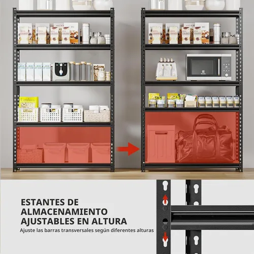 Vista 6 de Estantes de almacenamiento, estantes de garaje, estantes de metal resistentes de 5 niveles para almacenamiento, estante ajustable para cocina