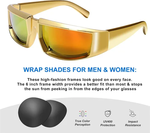 Vista 4 de GUVIVI Gafas de sol envolventes de moda para mujeres y hombres gafas de sol rectangulares futuristas gruesas y gruesas