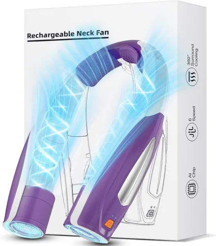 Vista 12 de Hionly Ventilador de cuello AI, ventilador personal portátil ajustable de 6 velocidades, recargable, batería de 6000 mAh de enfriamiento más rápido
