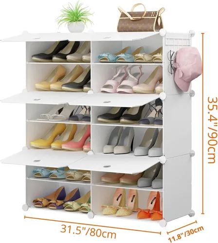 Vista 3 de KOUSI Organizador portátil para zapatos, 24 pares, estante de torre, soporte de gabinete de almacenamiento expandible para tacones, botas