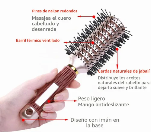 Vista 3 de PERFEHAIR Cepillo de pelo ovalado para secar con soplado, jabalí de doble cara y cepillo de cerdas de nailon para cabello de longitud media y corta