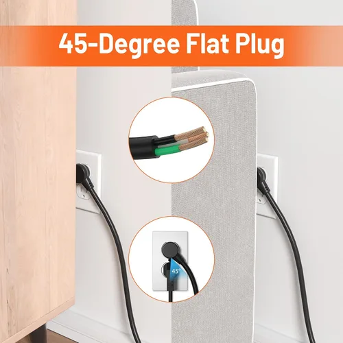 Vista 4 de Regleta de alimentación larga de metal resistente de 6 tomas con disyuntor, cable de extensión, certificación ETL, soporte de pared para garaje
