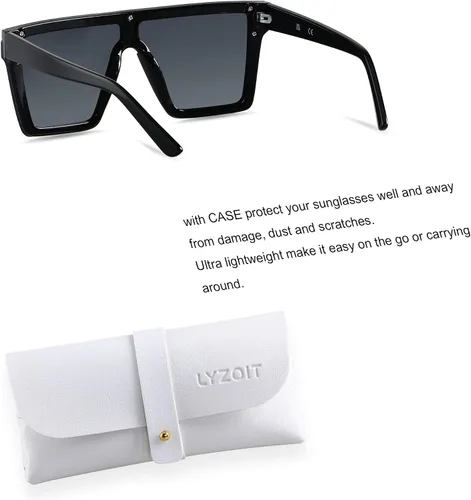 Vista 3 de LYZOIT Lentes de sol cuadrados de gran tamaño para mujeres y hombres, parte superior plana grande, protección UV, sombras sin montura
