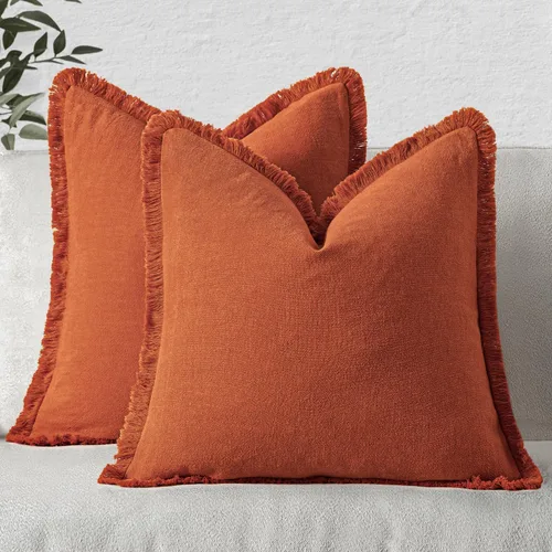 Vista 15 de MIULEE Juego de 2 fundas de almohada decorativas de lino neutro con flecos, fundas de cojín de estilo bohemio con borlas para sofá, cama, sala