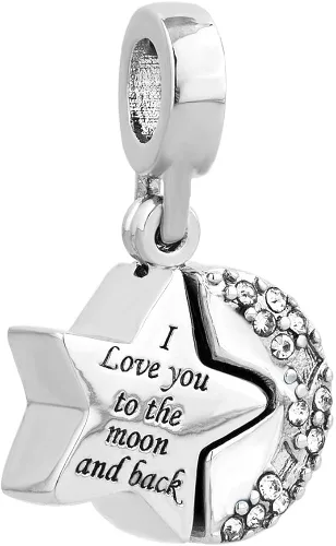 Vista 2 de CharmSStory Abalorio de corazón con texto en inglés "I Love You to The Moon and Back" para pulseras, vidrio