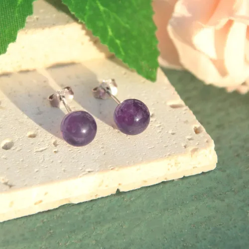 Vista 7 de Natural Stone Studs Earrings Crystal Ball Birthstone Earrings Stud Fashion Sterling Silver Ear Jewelry Gift for Women Girl
