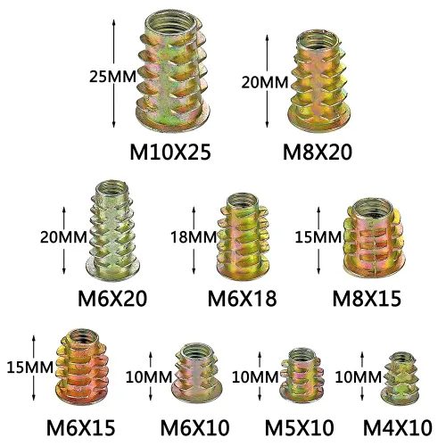 Vista 2 de 200 piezas de 9 tamaños M4/M5/M6/M8/M10 insertos de tuerca – Aleación de zinc Hex Socket Drive Insertos de tornillo métrico surtido para madera