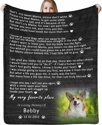 Vista 24 de Manta personalizada con imagen, mantas de memoria personalizadas para perros, hechas en Estados Unidos, imagen personalizada para pérdida de 1 Foto
