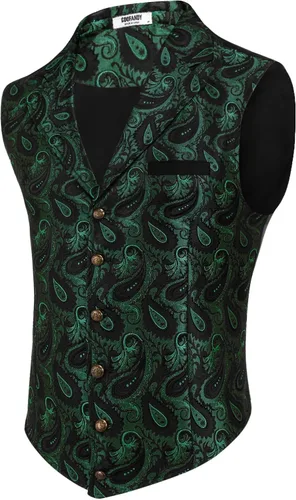 Vista 8 de COOFANDY - Chaleco para hombre, estilo victoriano y steampunk, con estampado paisley floral, gótico, para traje formal y esmoquin, con solapas