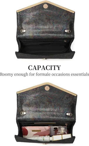 Vista 7 de FZOWVIR Bolso de noche para mujer, bolso de boda brillante para fiesta, baile de graduación, bolsas cruzadas formales con purpurina, Negro