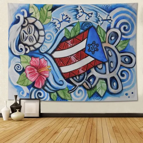 Vista 9 de Kizon Tapiz para colgar en la pared de la bandera de Puerto Rico Boricua para sala de estar, dormitorio, 60 x 40 pulgadas