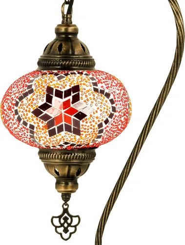 Vista 9 de 10 variantes de lámparas turcas de mesa de mosaico Lámpara turca marroquí con base de bronce Lámpara de noche Tiffany con cuello de cisne hecha