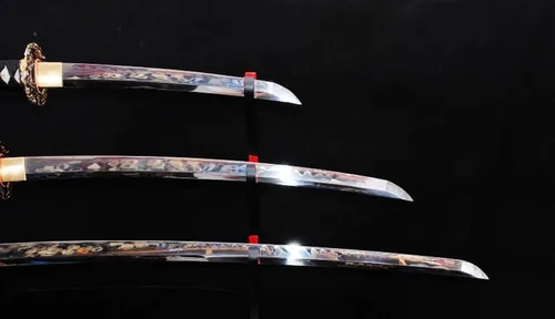 Vista 2 de Katana Wakizashi Tanto de arcilla japonesa forjada a mano, 3 piezas, corte real