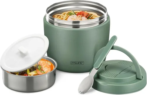 Vista 13 de Termo de sopa para comida caliente, contenedor de almuerzo aislado de acero inoxidable de 32 onzas, termo de boca ancha para sopa y alimentos, Negro