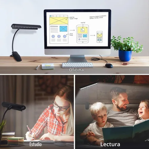 Vista 6 de Luz de soporte de música, luces de piano con clip, 9 luces LED de orquesta, lámpara de libro para músico, totalmente ajustable, sin parpadeo