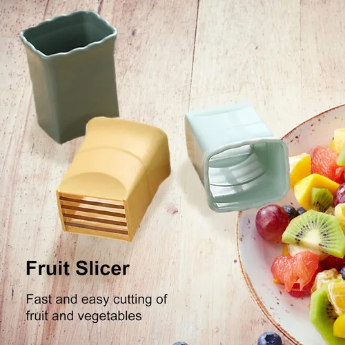 Vista 8 de 3 piezas de tazas de frutas y 1 pelador, cortador de taza, cortador de fresa, huevo y plátano, rebanador de plátano, para hacer rápidamente ensalada