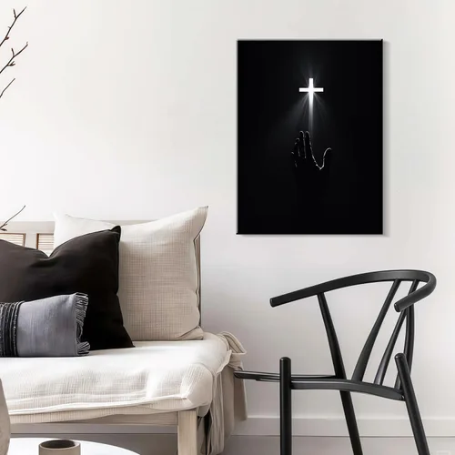 Vista 2 de Arte de pared cristiano enmarcado, póster de fe de redención, cruz y manos, impresión en lienzo en blanco y negro, pintura religiosa, imagen